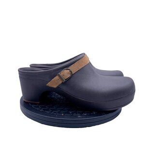 Crocs Brown Sarah Clog Womens 9 Heel Dual Comfort Mules Suede Leather Strap Shoe